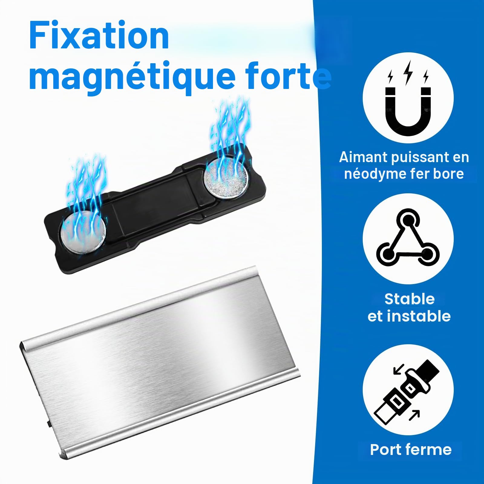 Lot de 10 badges nominatifs magnétiques pour vêtements - En aluminium - Avec double aimant puissant - Avec fente en papier - Environ 72 x 35 mm - Argenté