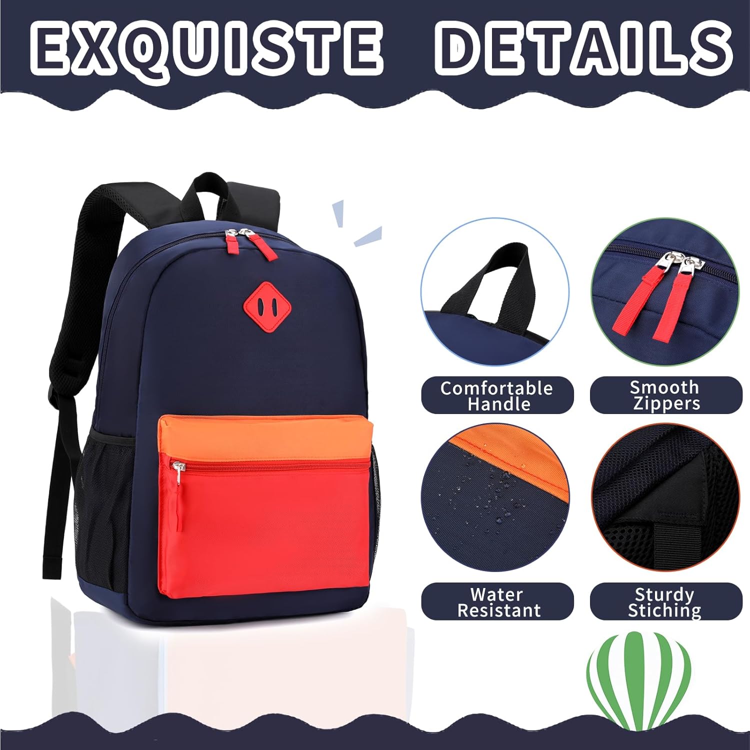 Toddler Backpack, Preschool Backpack for Kids Boys and Girls Kindergarten Preschool Bookbag with Chest Buckle 3-6 Years (Navy Red, Medium-15inch) - Image 3