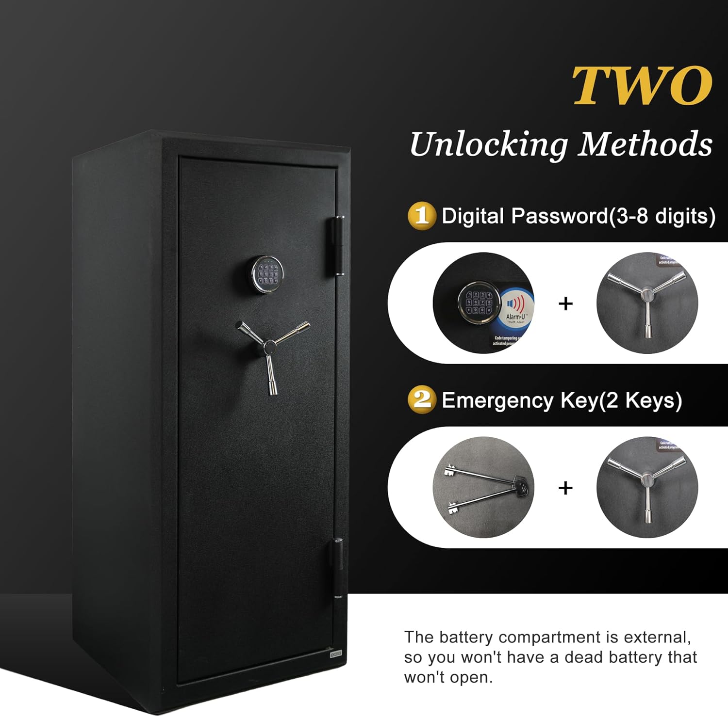 XPEDITION 24 Gun Fireproof Safe for Rifles and Pistols,Gun Cabinet with Keypad/Key Access, Fire and Water Safe with Combination Lock,Gun Safes for Rifles and Shotguns Includes Power Strip