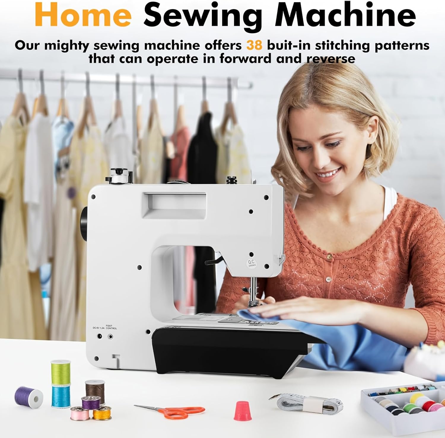 Sewing Quilting Machine, 4 step Buttonhole Sewing Machine 2 Thread Lockstitch 38 Built in Stitches Small Sewing Machines for Beginners Adults Home DIY - Image 2