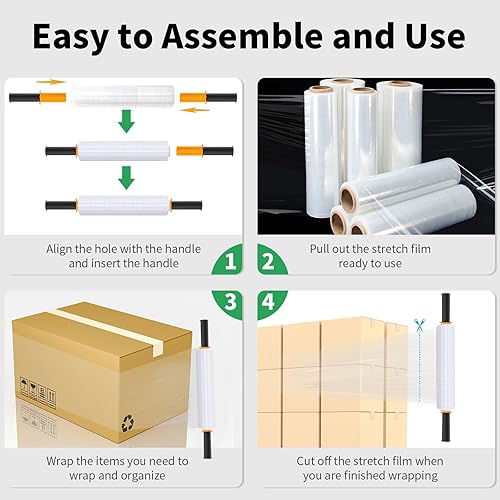 Miniatura 4 de HERKKA - Película elástica con asas, resistencia industrial, rollo de plástico para envoltura móvil, envoltura retráctil para envoltura de paletas,