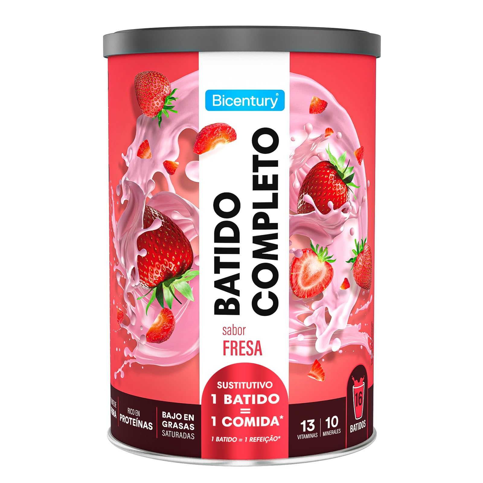 Bicentury Batido Completo Sustitutivo de Comida Sabor Fresa, 436 g, 16 Raciones