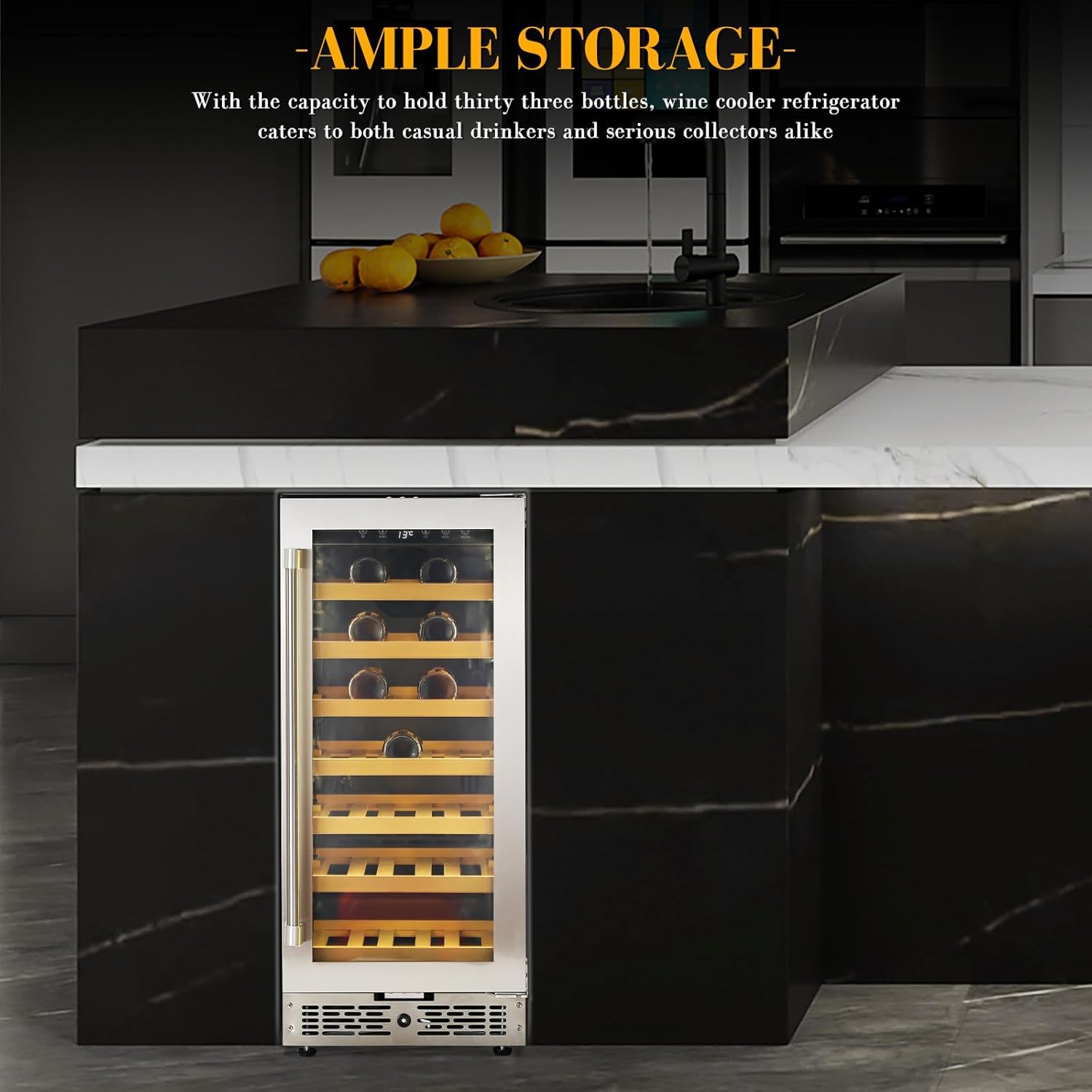 NUOBESTY 33 Bottle Wine Cooler Refrigerator, 96l Wine Fridge under Counter, 41-64. 4℉ Built-in Or Freestanding Beverage Refrigerator Cooler with Stainless Steel, Glass Door for Home, Bar, Us Plug