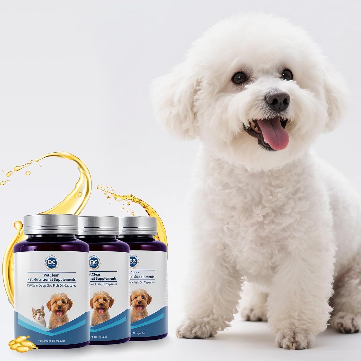 Omega 3 Fish Oil for Dogs, 80 Capsules, Rich in EPA and DHA, Improves Dry Skin, Dandruff, Itching, Reduce Shedding, Supports Cardiovascular and Joint Health, Suitable for Cats and Dogs (3 Bottles)