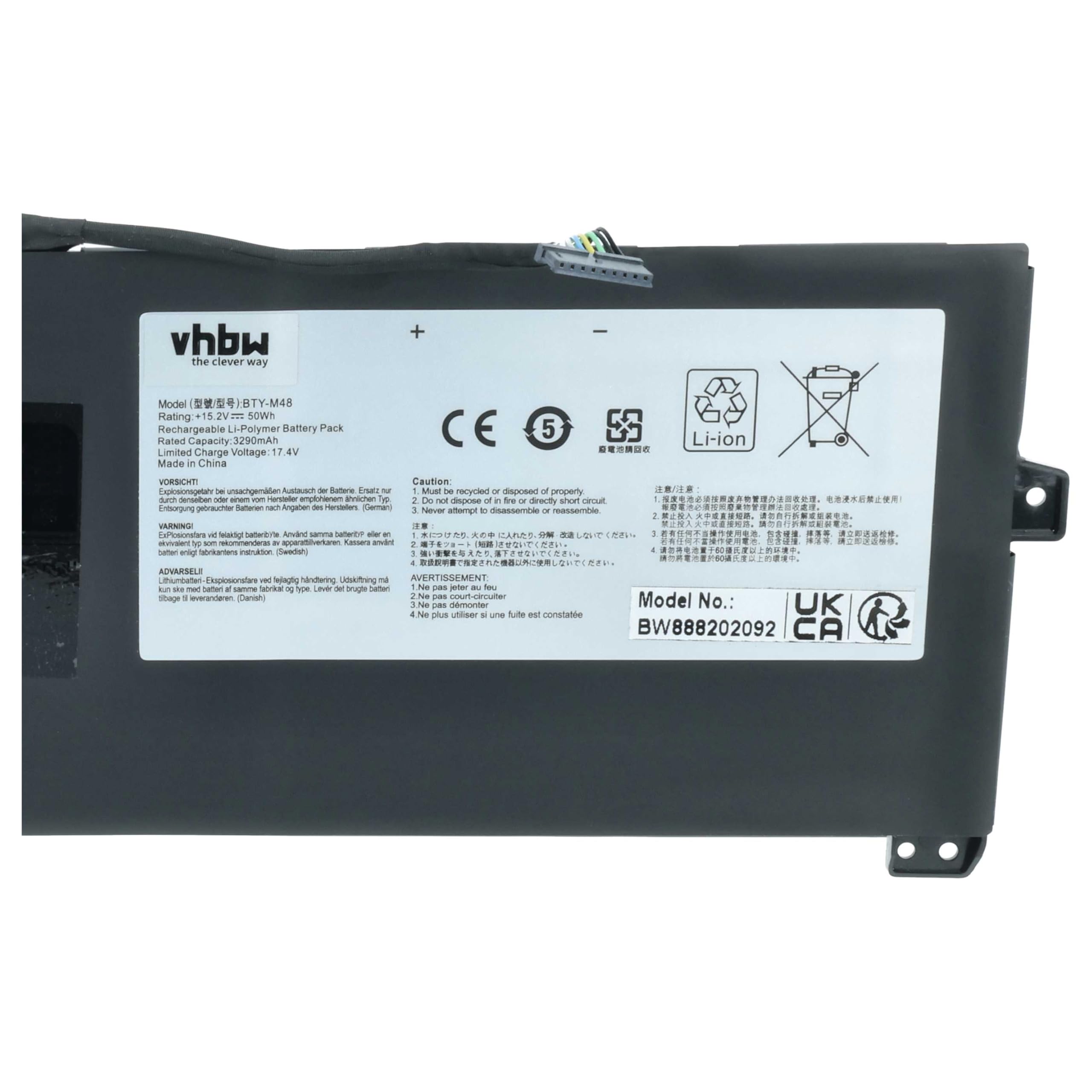 vhbw batteria sostituisce MSI BTY-M48, 4ICP5/41/119 per notebook (3250mAh, 15,2V, Li-Poly)