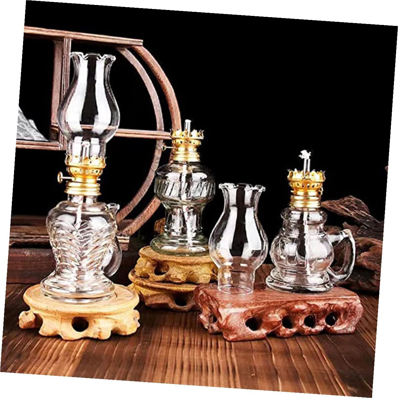 Retro Household Kerosene Oil Lamp with Thickened Windproof Glass Vintage Indoor and Outdoor Camping Lantern for Emergency Lighting and Rustic Home Decor Includes Small Large Lamp