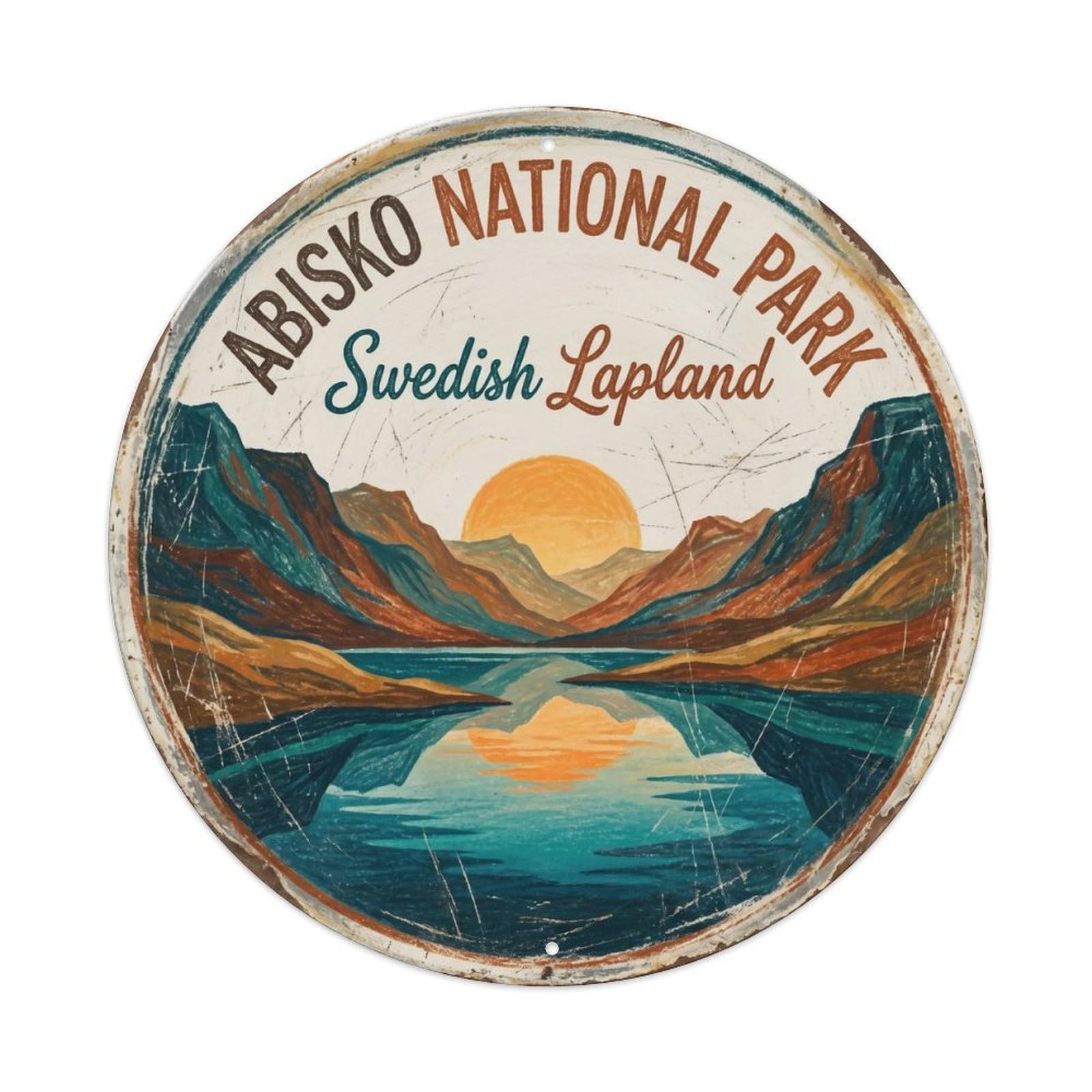Cmhok Vintage Style-11 Vintage Travel Abisko Sweden Artwork Metal Tin Sign Plaque Wall Decor For Cafe, Club, Garden Round Metal Poster 8X8inch