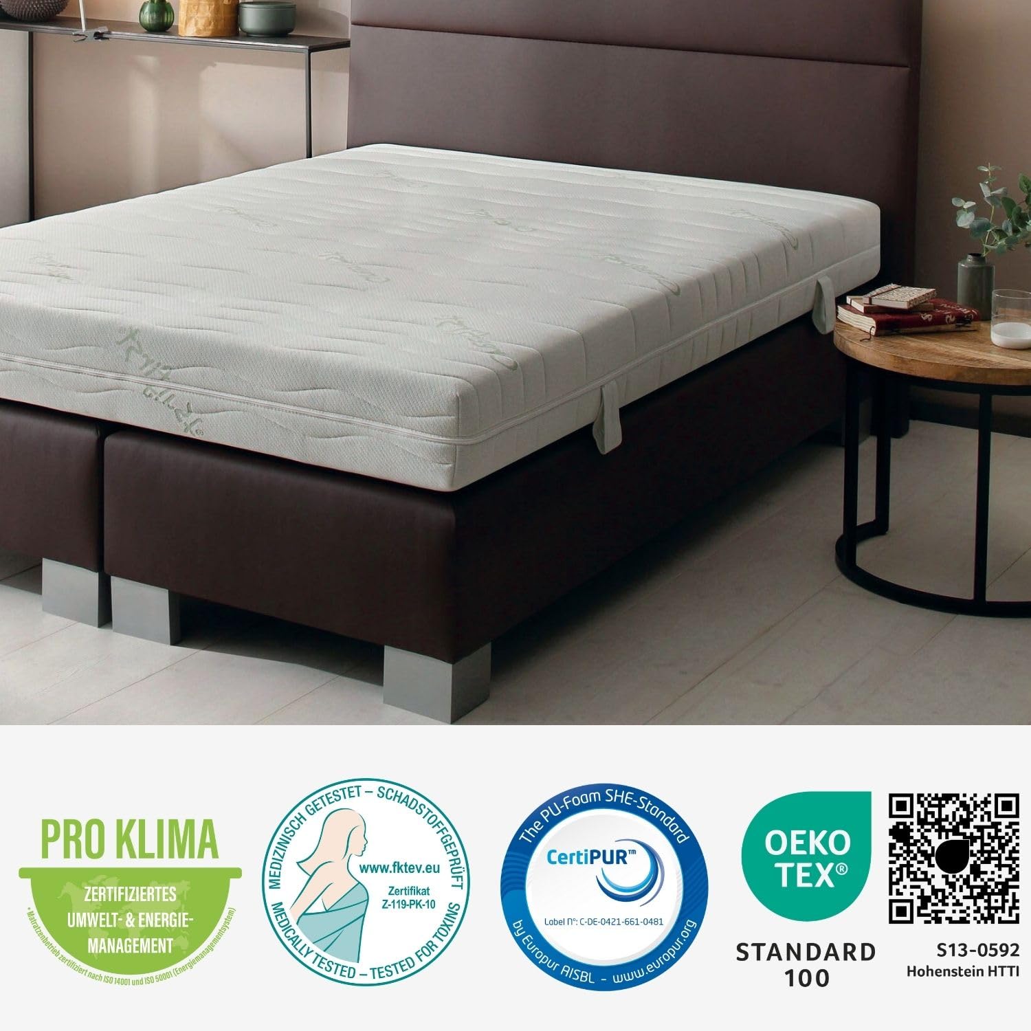 Matratze 100x200, Active Greenfirst, Härtegrad H5, Höhe 18cm, 7 Zonen Kaltschaummatratze 100x200 cm, Antibakterieller Active Greenfirst Bezug ideal für Allergiker, waschbar mit Reißverschluss