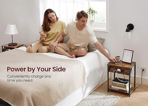 Miniatura 21 de VASAGLE- Mesas auxiliares con estación de carga, juego de 2 mesas auxiliares con puertos USB y tomacorrientes, mesitas de noche para sala de estar,