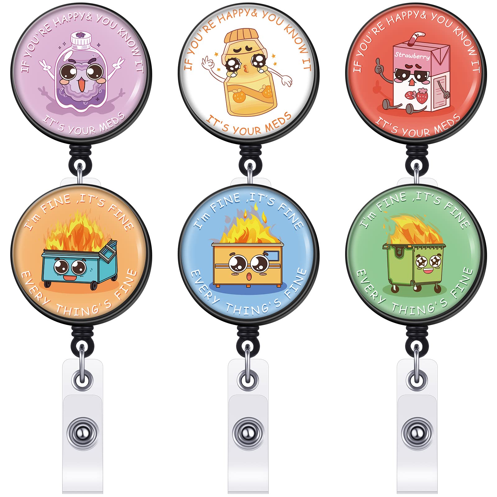 6 Pieces Nurse Badge Reels Retractable Fire Dumpster ID Name Badge Holders with Swivel Alligator Clip Nurse Name Tag Card Funny Badge Reel for Nursing Doctor Teacher Medical Student Office(Colored)