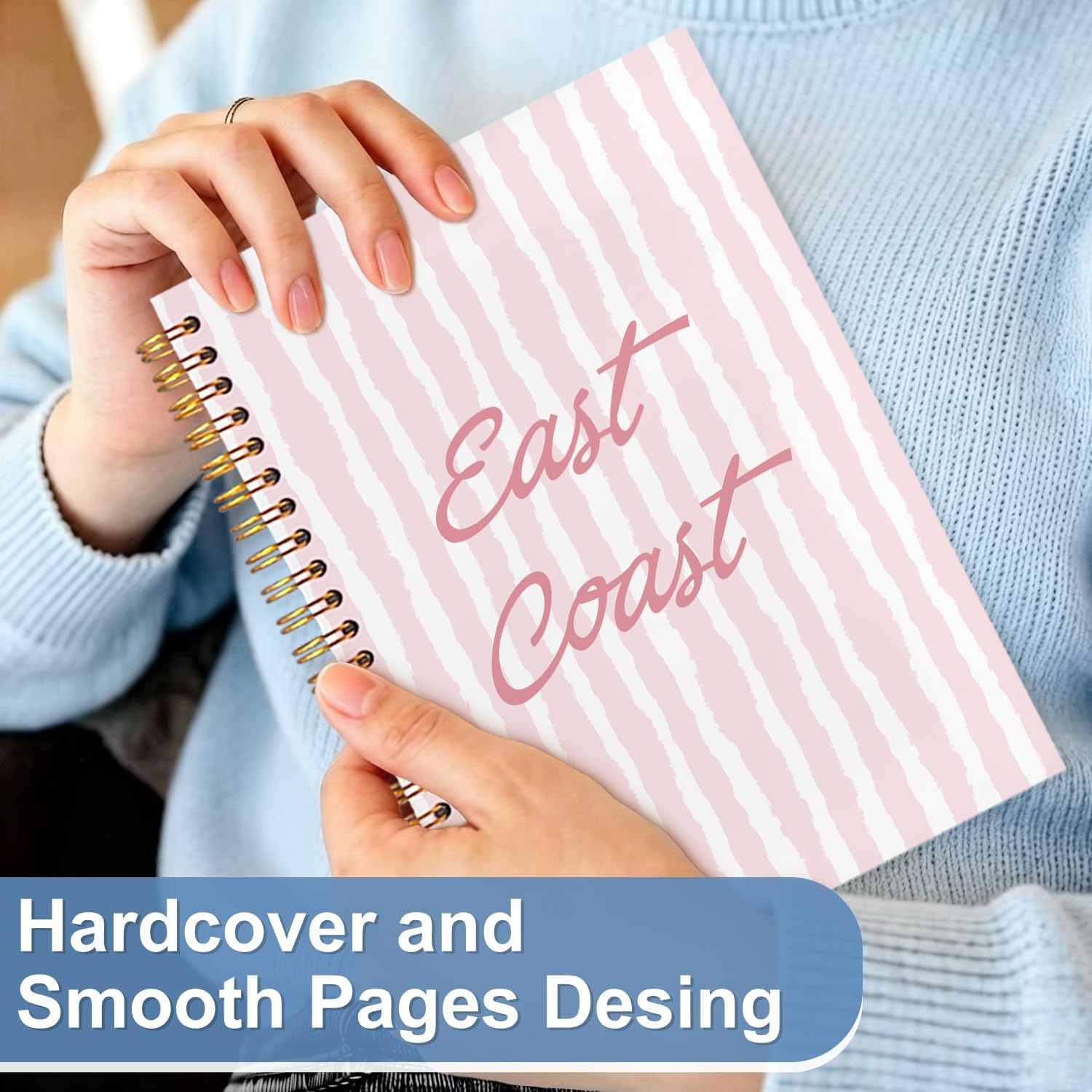 Pink East Coast Coastal Preppy Beach Spiral Notebook, 5.5x8.3 in image 3
