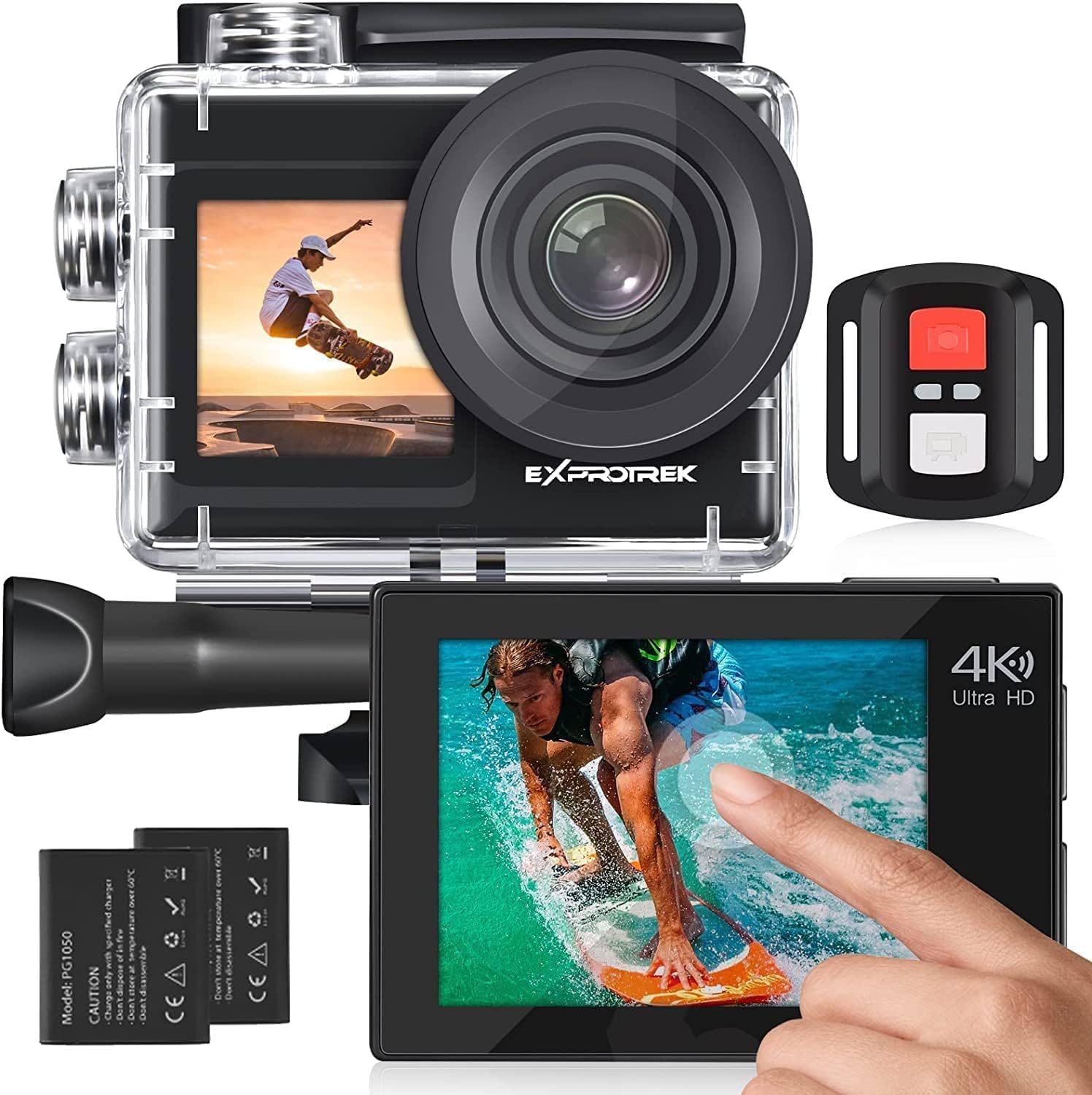 4K Action Camera with Touch Screen, EIS Adjustable Viewing Angle, 40m Waterproof Underwater Camera, Remote Control Sports Camera with Helmet Accessories Kit