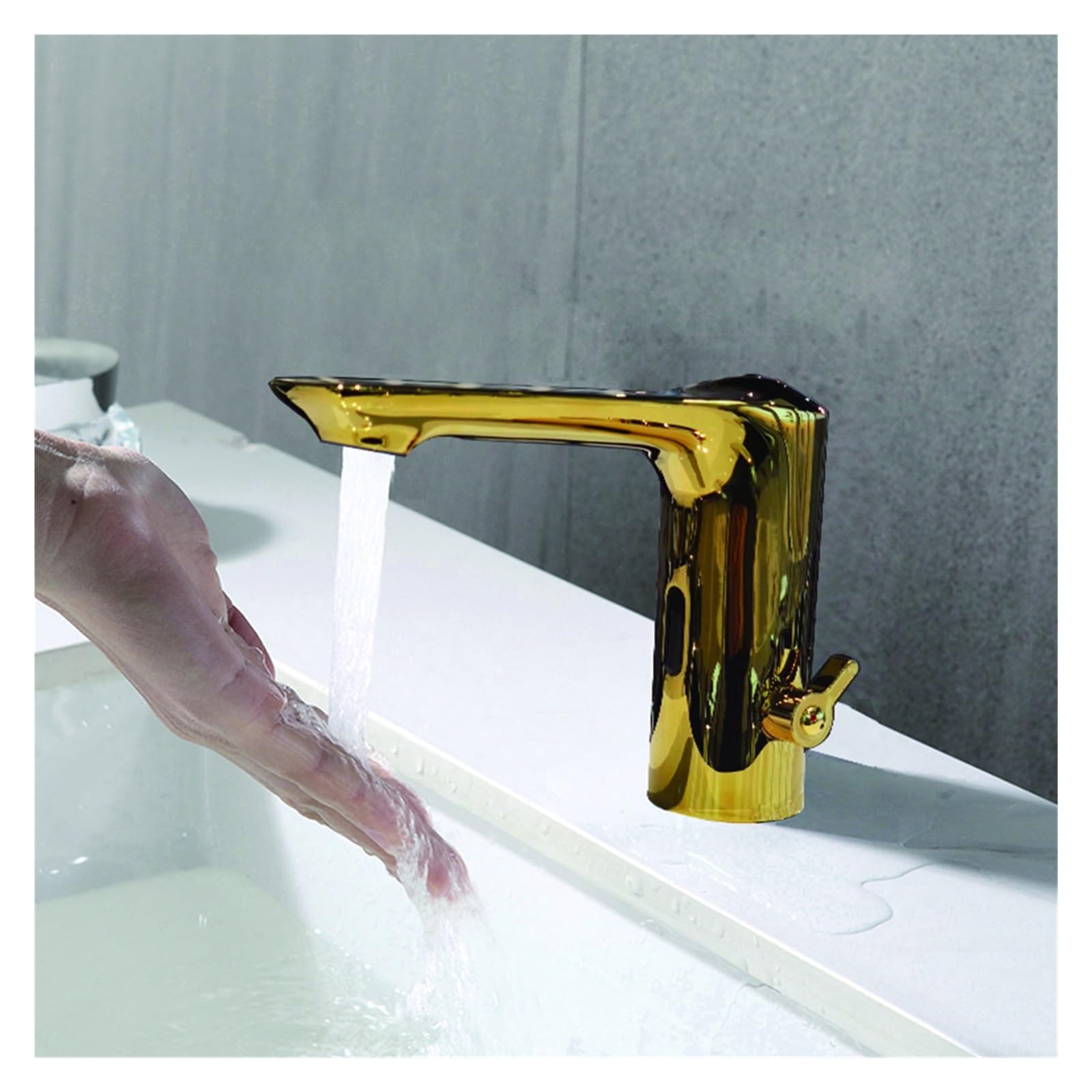 Robinet de lavabo intelligent automatique robinets d'évier entièrement en laiton cuivre couleur dorée mitigeur eau froide et chaude AC 220 V et alimentation par batterie cc 6