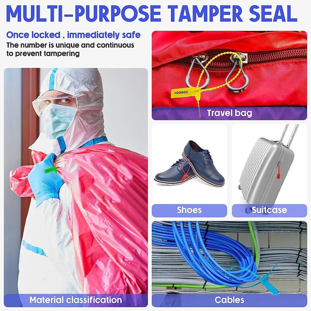 1000 Pezzi Sigilli Antimanomissione Plastica Etichette Estintore Etichette di Sicurezza Sigillate Etichette di Sicurezza Numerate (Giallo) (azzurro)