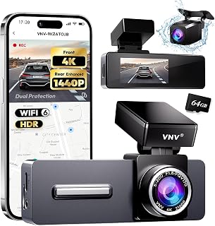 VNV 4K+2.5K Dash Cam Front and Rear,Dual Dash Camera for Cars,Include 64GB Card,WiFi 6-2025 Latest Tech,24/7 Recording Car Camera,Night Vision,G-Sensor,2" IPS Dashcam,Loop Recording,24H Parking Mode