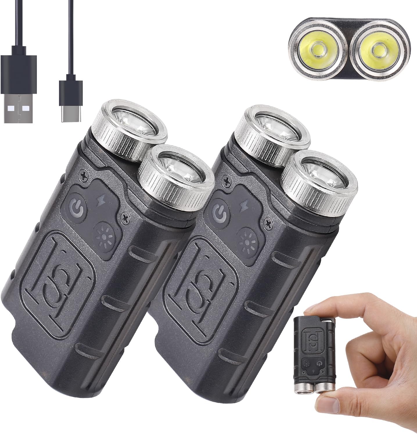 KunHe K2 2 Pack 1000 High Lumens Pocket EDC Flashlight Keychain Flashlight with Tail Magnet Super Bright Rechargeable Mini Small Portable