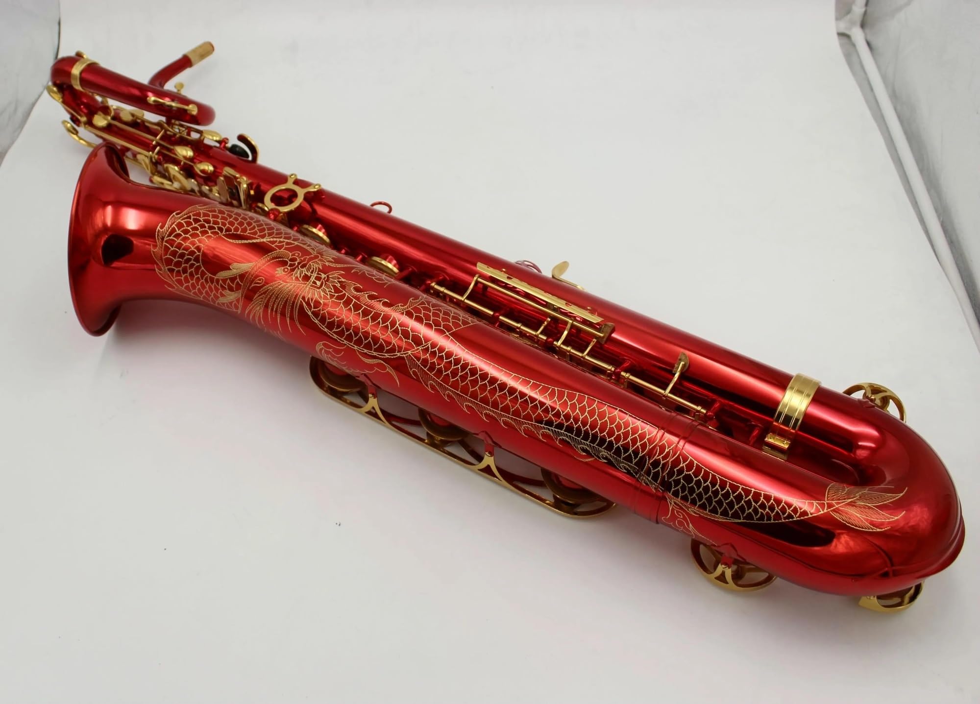 Saksofon barytonowy Oriental Music Red Lacquer Professional Grade ręcznie rzeźbiony wzór od niskiego A do Saksofon