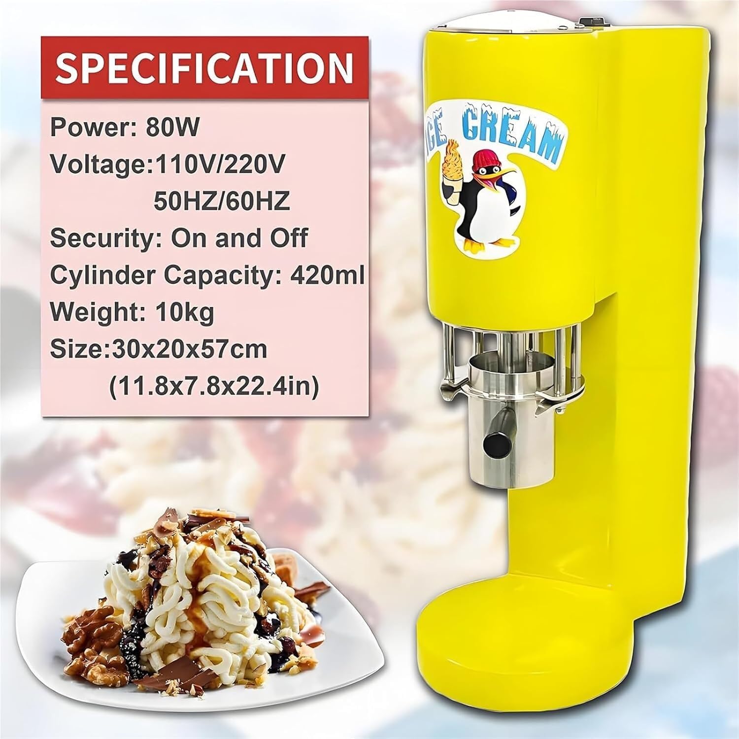 Máquina Profesional para Hacer Helado de Espagueti, Prensa para Helado de Espagueti de múltiples Formas, máquina para Hacer Helado de Espagueti con 4 moldes, 28-30 L/H 6-8 s/Taza (Yellow)