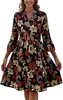 HOMEYEE Women's Boho Floral V-Neck Sundress Ruffle 3/4 Sleeve Tiered Mini Dress Vacation Casual 2026