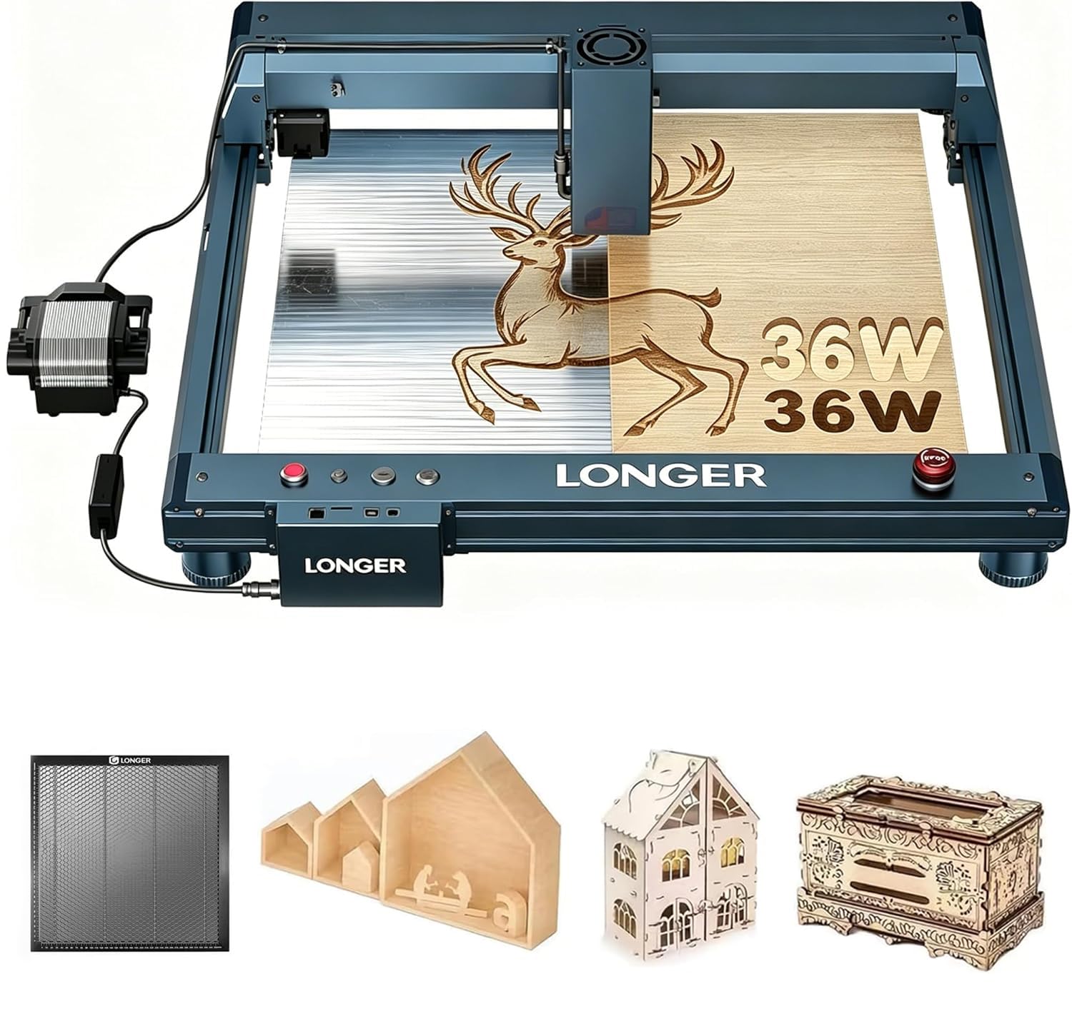 Longer B1 30W Laser Engraver, 36000mW Output Laser Cutter Machine with Auto Air Assist,440 * 440mm Honeycomb Working Table,DIY Laser Engraver for Wood and Metal，Engraving Speed of 36000 mm/min