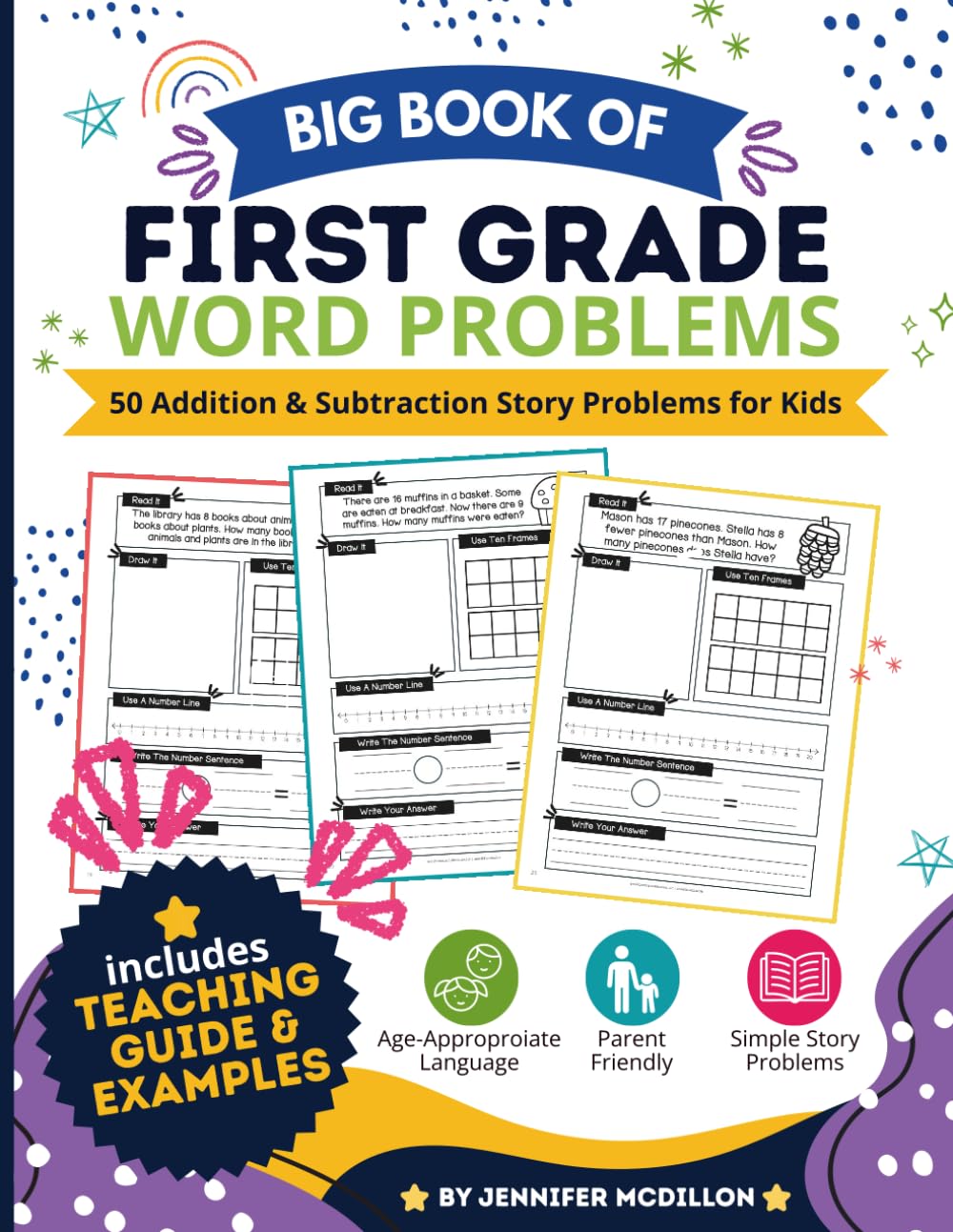 Big Book of First Grade Word Problems: 50 Addition & Subtraction Story Problems for Kids