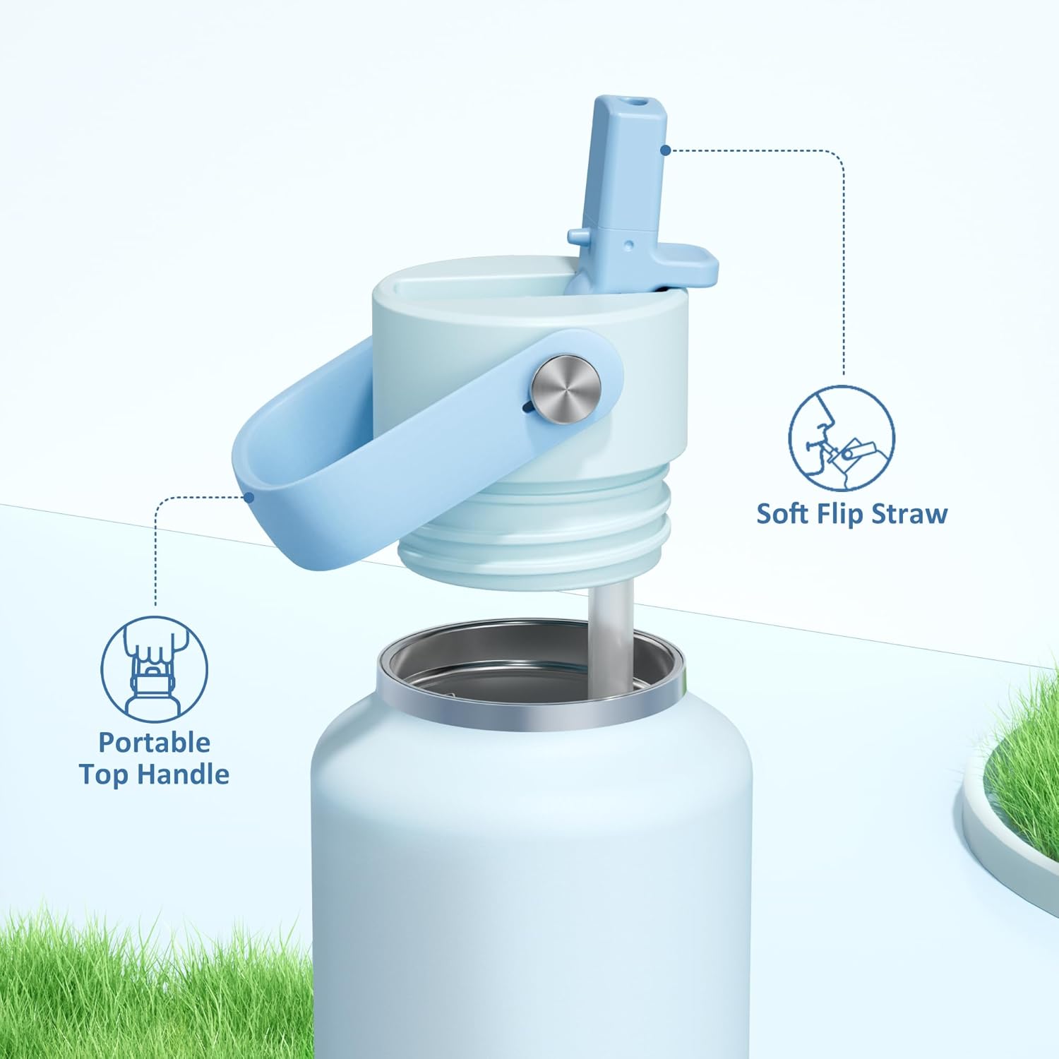 POWCAN 18 oz Insulated Water Bottle: Leakproof, Keep Cold 24H, BPA-Free, Top Handle, Stainless Steel Water Bottle with Straw for Travel, School, Outdoors, Camping, Sport, Gift for Kids (Sea Breeze) - Image 4