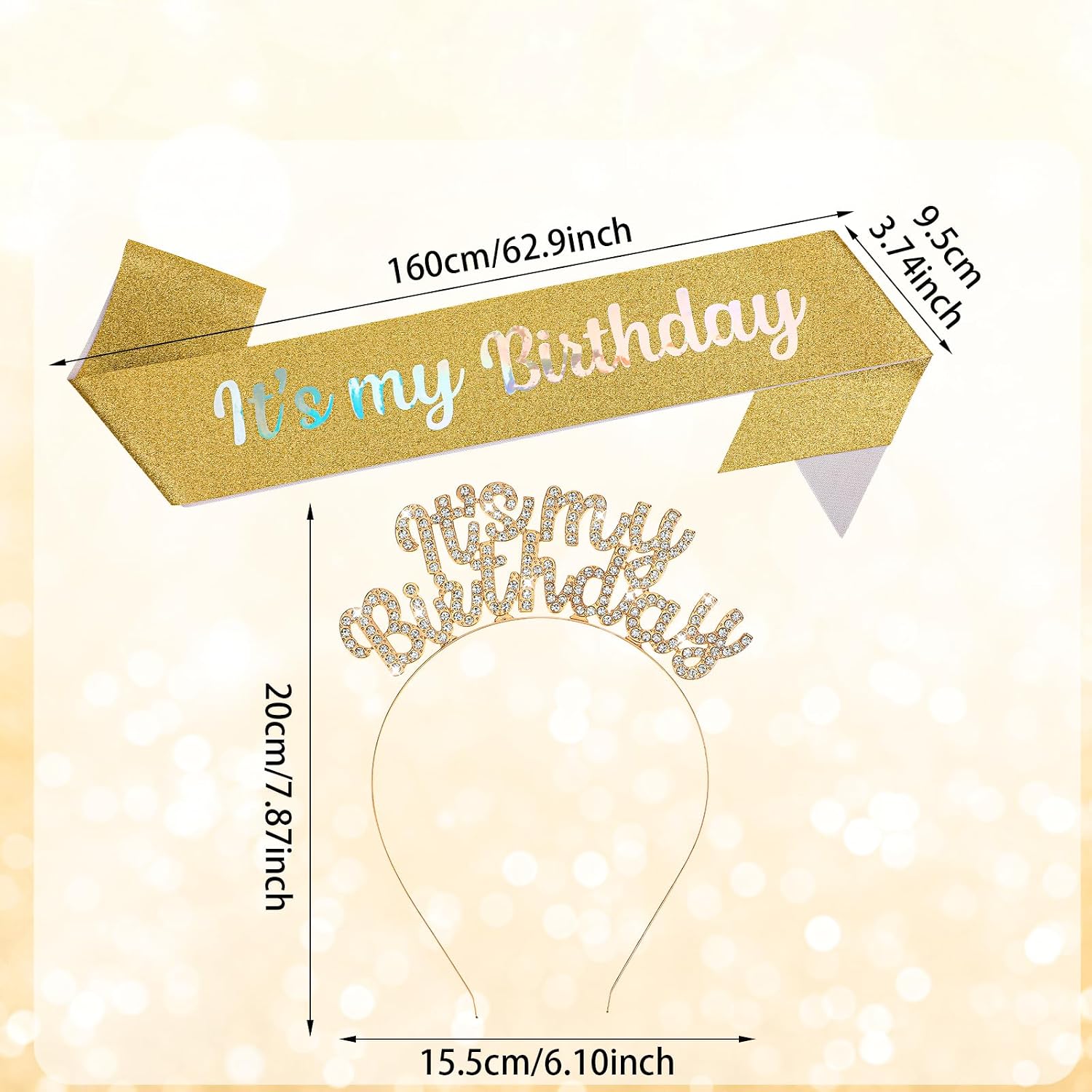 Jeffdad Birthday Crown for Women, It's My Birthday Tiara Crown and Sash Gold Tiara for Women Parties Favors Birthdays Decorations