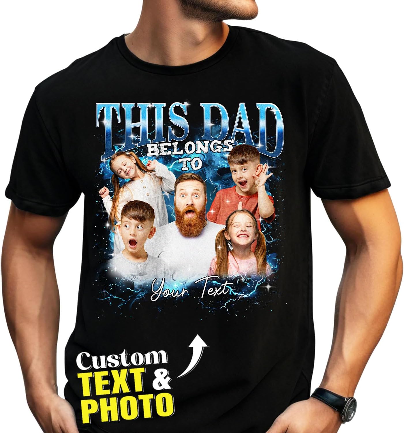 Customized Proud Father of a Few Kids Shirt for Men, Funny Dad Shirts with Photo, Bootleg Rap Tee