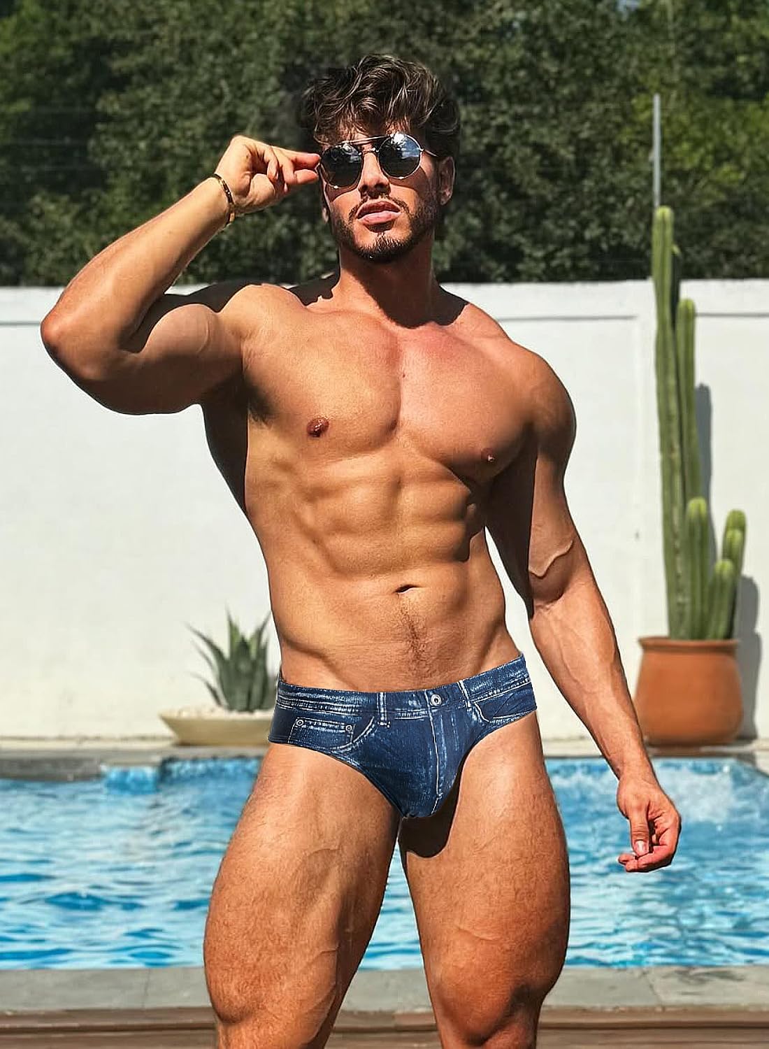 MIZOK Mens Denim Print Swim Briefs Funny Beach Swimwear Swimsuit - Image 3