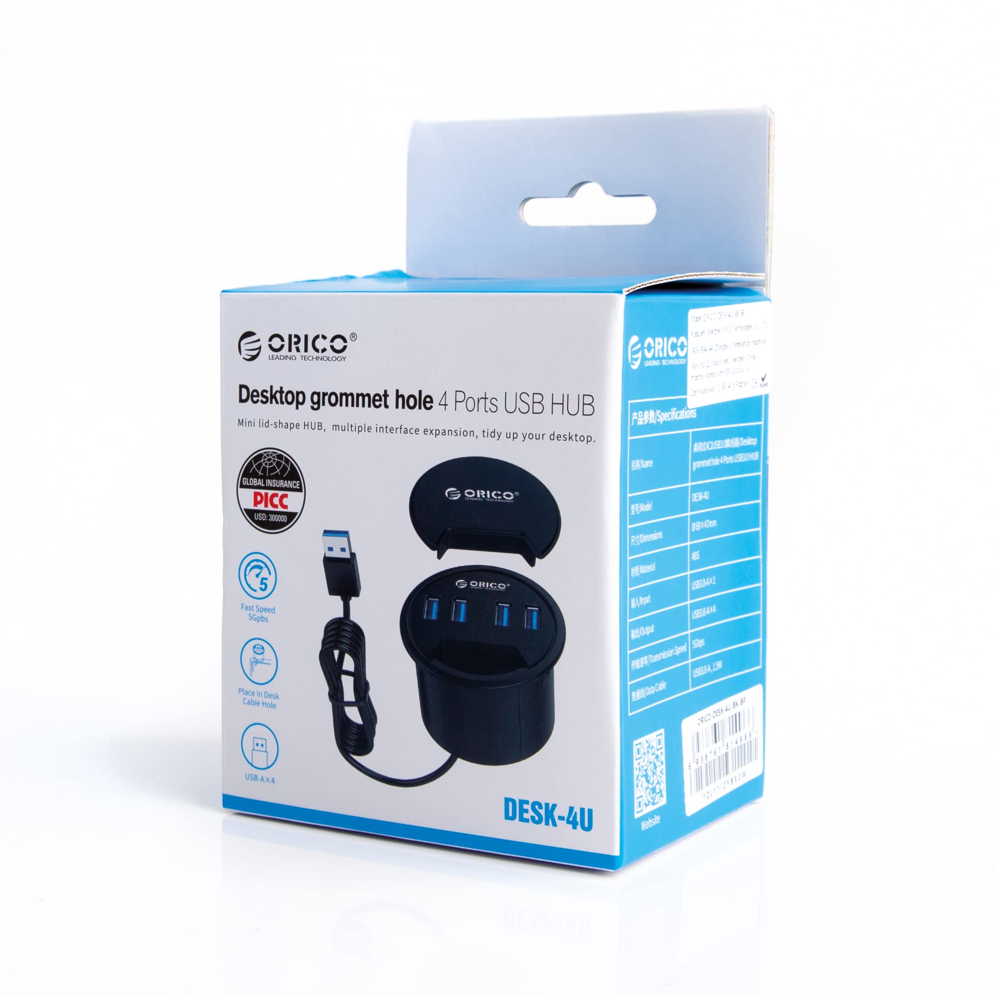 Orico rgb usb hub 4 portas 3.0 multi divisor usb com tipo c carga de