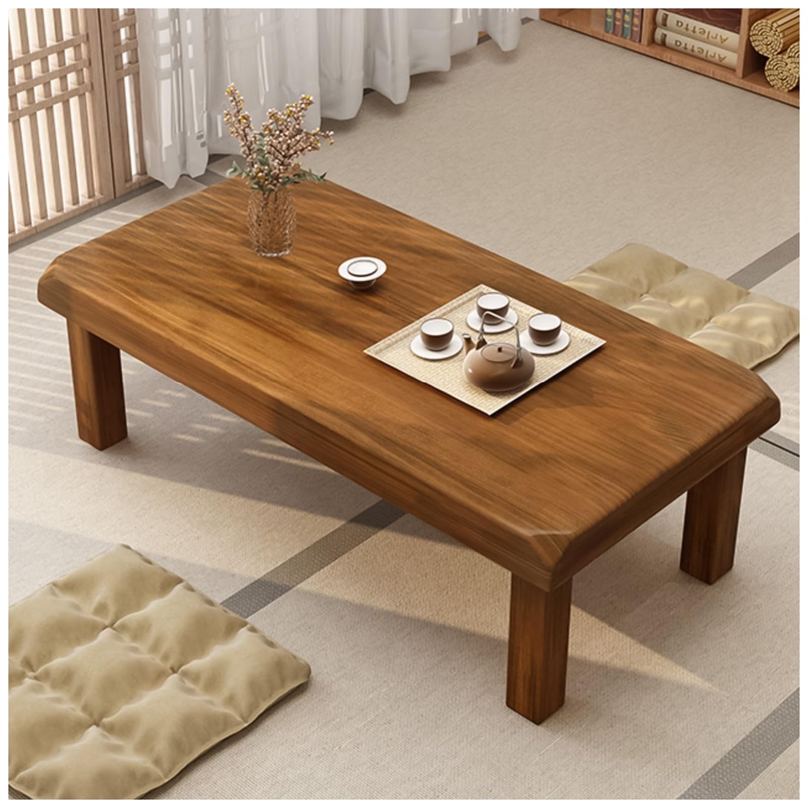 Table de Sol Japonaise 80cm Basse en Bois pour Repas Tatami