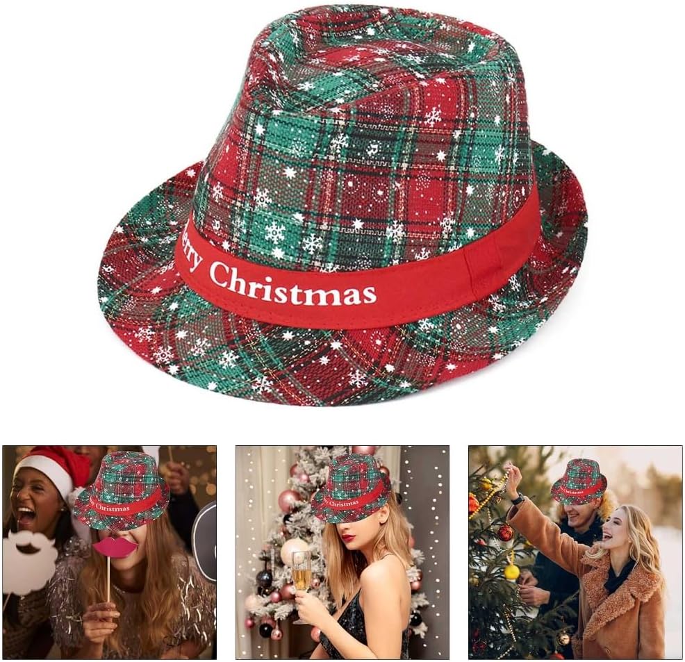 Checked Print Christmas Celebration Hat Adult Fedoras Hat Family Gathering Hat