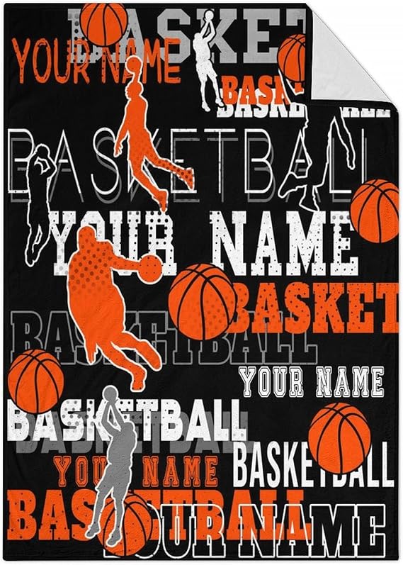 Mercuryelf Custom Basketball Throw Blanket - Soft, Fuzzy & Warm - 30x40 Inches Small Blankets for Lap, Crib - Black Sports Throws Gift for Basketball Lovers