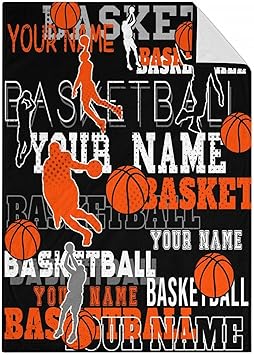 Mercuryelf Custom Basketball Throw Blanket - Soft, Fuzzy & Warm - 30x40 Inches Small Blankets for Lap, Crib - Black Sports Throws Gift for Basketball Lovers