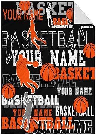 Mercuryelf Custom Basketball Throw Blanket - Soft, Fuzzy & Warm - 30x40 Inches Small Blankets for Lap, Crib - Black Sports Throws Gift for Basketball Lovers