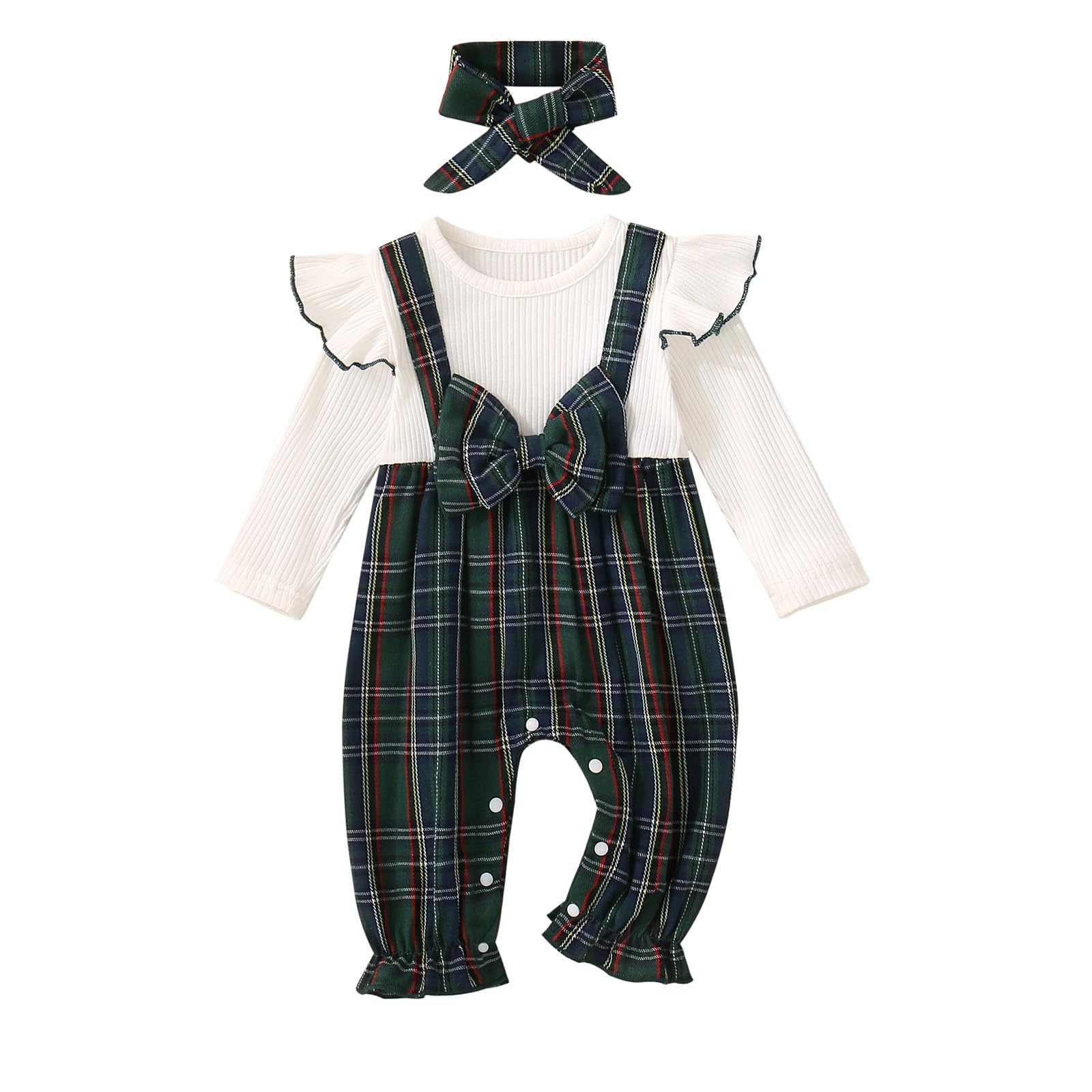 YINGISFITM Newborn Baby Girl Clothes Floral Romper Fack Two Piece Jumpsuit | Floral Romper,Vintage Infant Jumpsuit,Bow Heandband,Baby Girl Clothes Newborn Fall/Winter 0 3 6 9 12 18 Months 0-3 Months Vintage Green