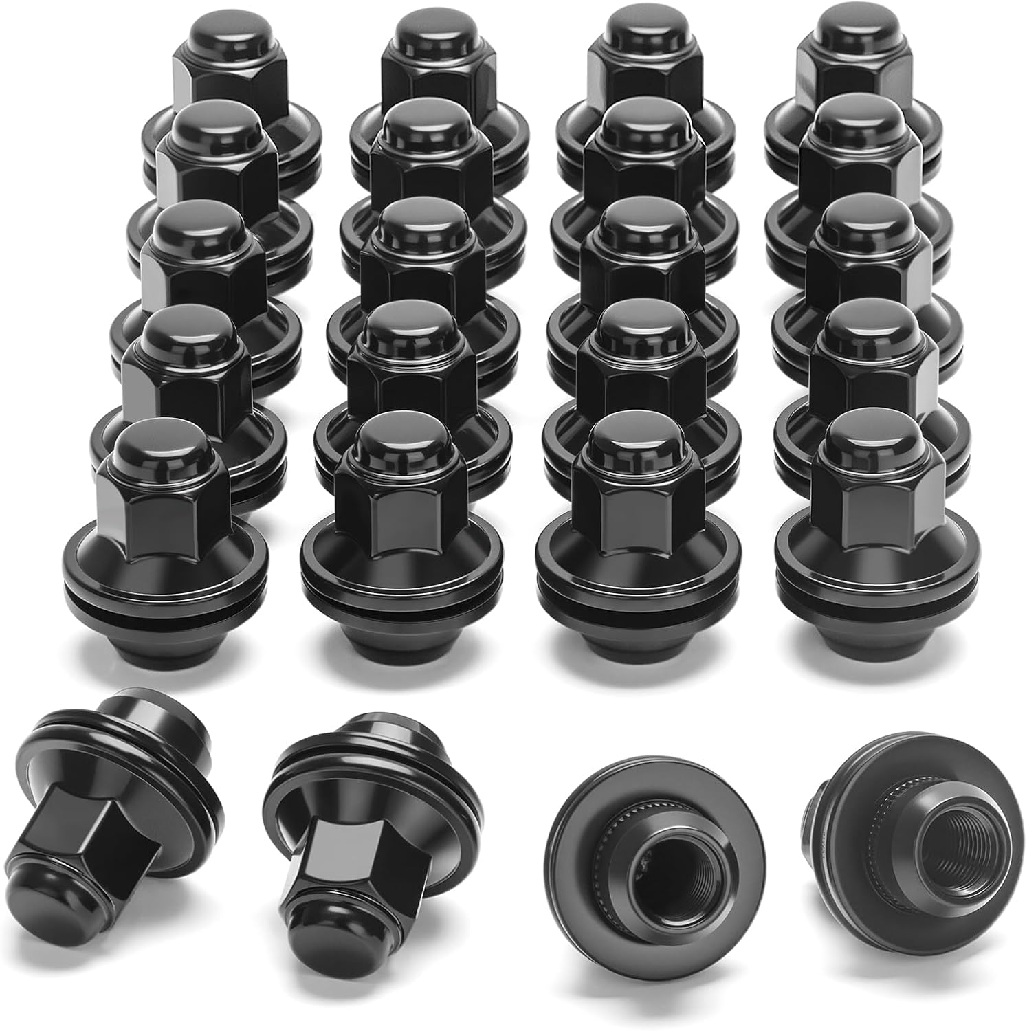 M14x1.5 Lug Nuts for Toyota Tacoma Tundra, 24pcs One Piece 14x1.5 Black Lug Nuts 13/16" Hex Fit for Toyota 4Runner Sequoia 6 Lug Wheels, One Piece OEM Lugnuts with Wider Washer