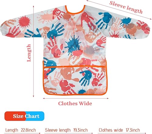 Miniatura 2 de BOUBONI Delantal de pintura artística para niños, manga larga con 3 bolsillos para actividades de pintura artística, cocina, manualidades