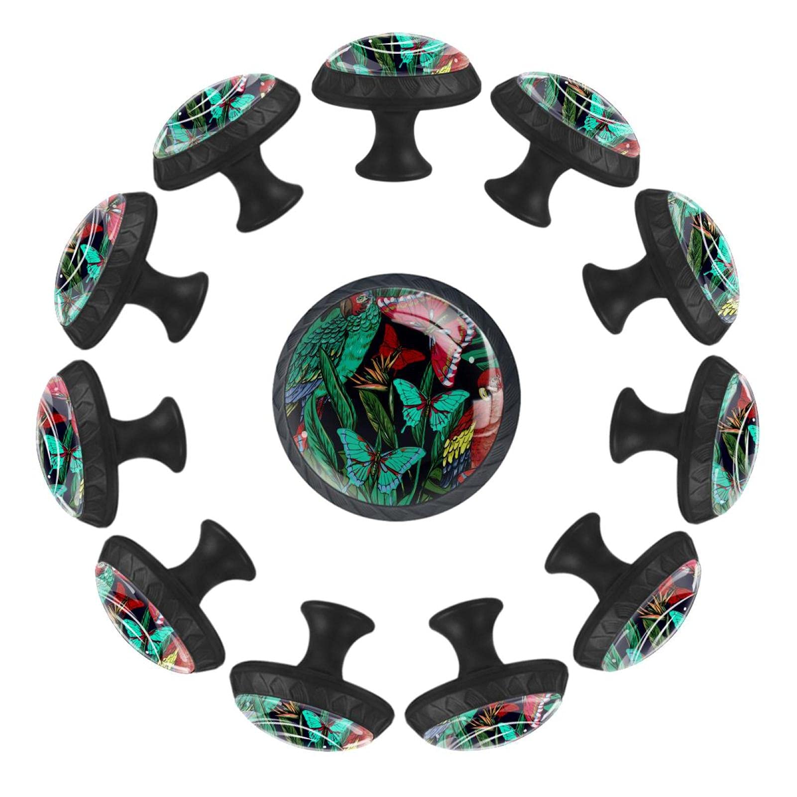Tirador para Muebles Selva de mariposa loro Pomo de cajón para Armario Habitación Infantil Dormitorio Tirador de cajón impresión pomo de puerta 12 Piezas 3.5×2.8CM