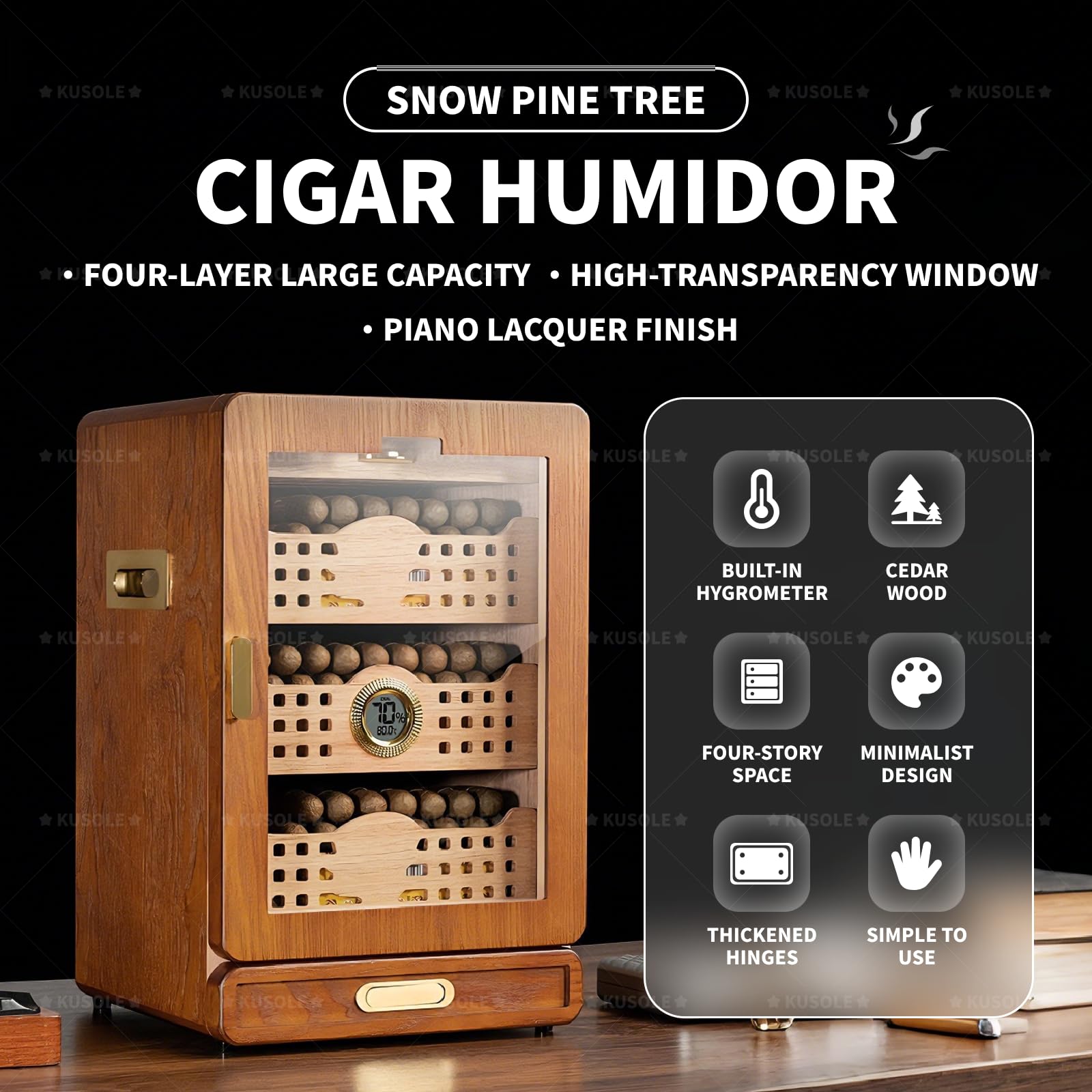 Humidor na cygara, nawilżacz i chłodziarka do cygar, wbudowany precyzyjny elektroniczny termometr i higrometr, idealny do wystroju domu lub biura.