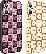 Coiwxmoi 2 Pezzi Cover per iPhone 16 con Cuore Aesthetic Fiori Disegni Heart Motivo, Sottile Morbida Silicone Custodia Antiurto Bumper Protettiva Case per Donne Ragazza per iPhone 16 6,1", Cute
