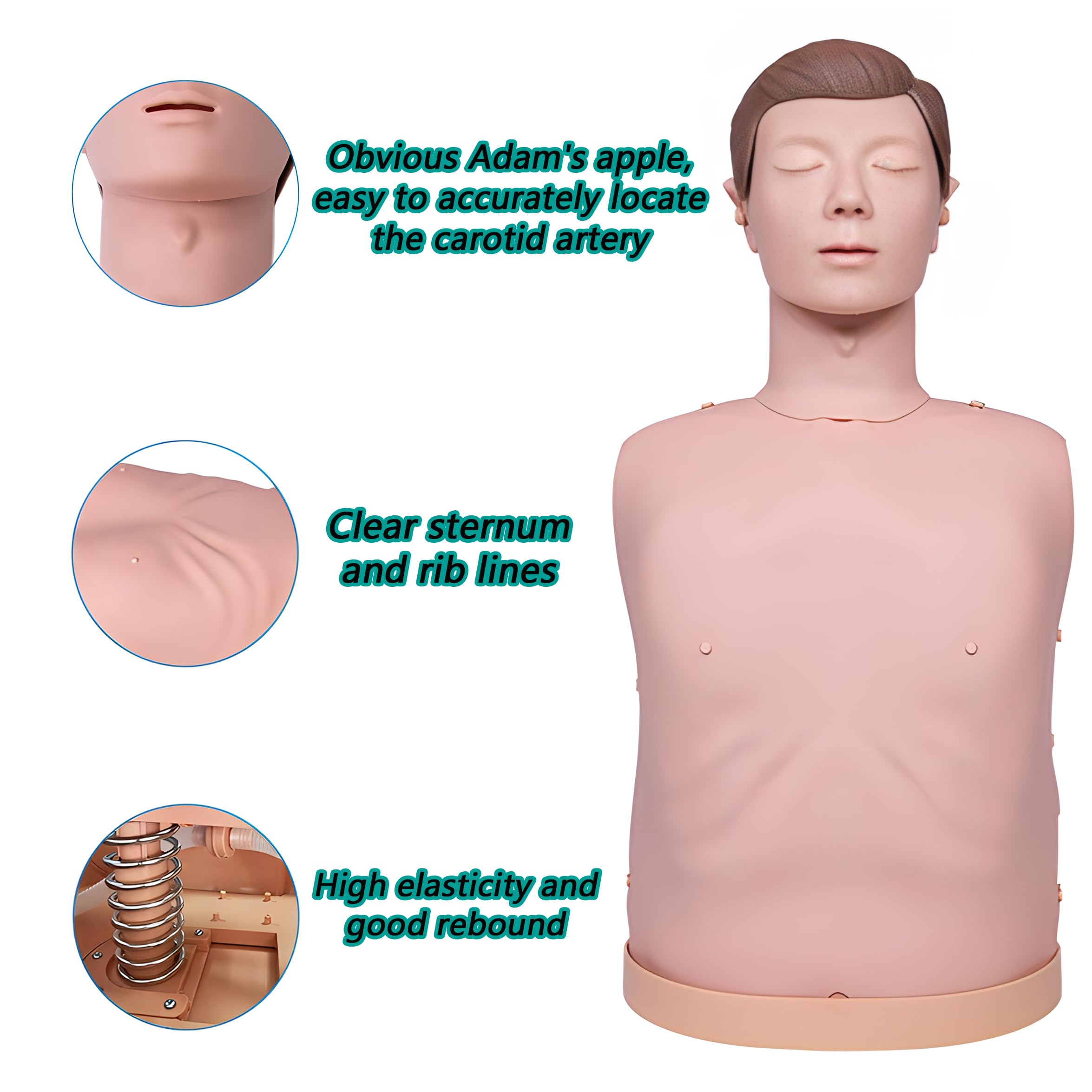 DRXRD Maniquí de Entrenamiento en Primeros Auxilios Cuerpo Medio Muñeco RCP con Mascarilla Reemplazable + 4 Bolsas Pulmonares Reemplazables + Estera + Bolsa de Transporte
