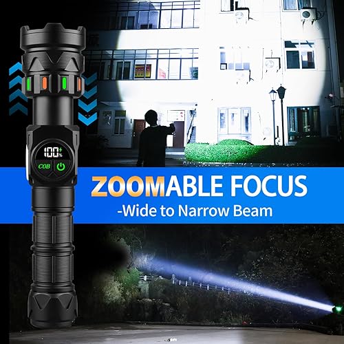 Miniatura 2 de Linternas recargables de alto lúmenes 5000 de larga distancia, luces LED superbrillantes con pantalla LCD USB C de larga duración COB, fuente de luz
