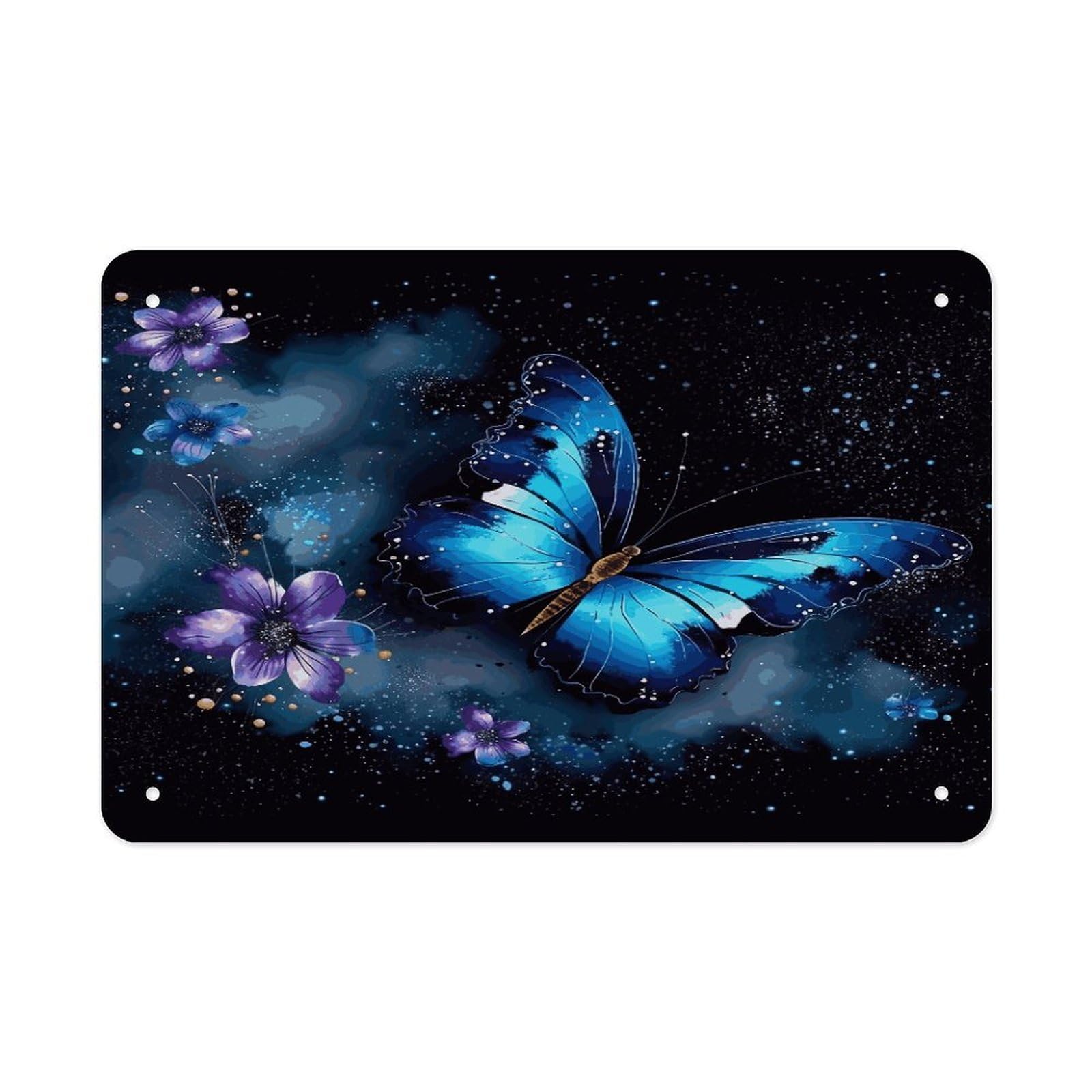 Fekiloot Style Galaxy Blue Butterfly Metal Signs Wall Art Tin Sign