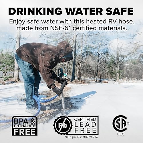 Miniatura 4 de Camco 25-Ft Heated Water Hose for RV - Water Line Freeze Protection Down to -20°F/-28°C - Features Energy-Saving Thermostat & Includes Adapter for