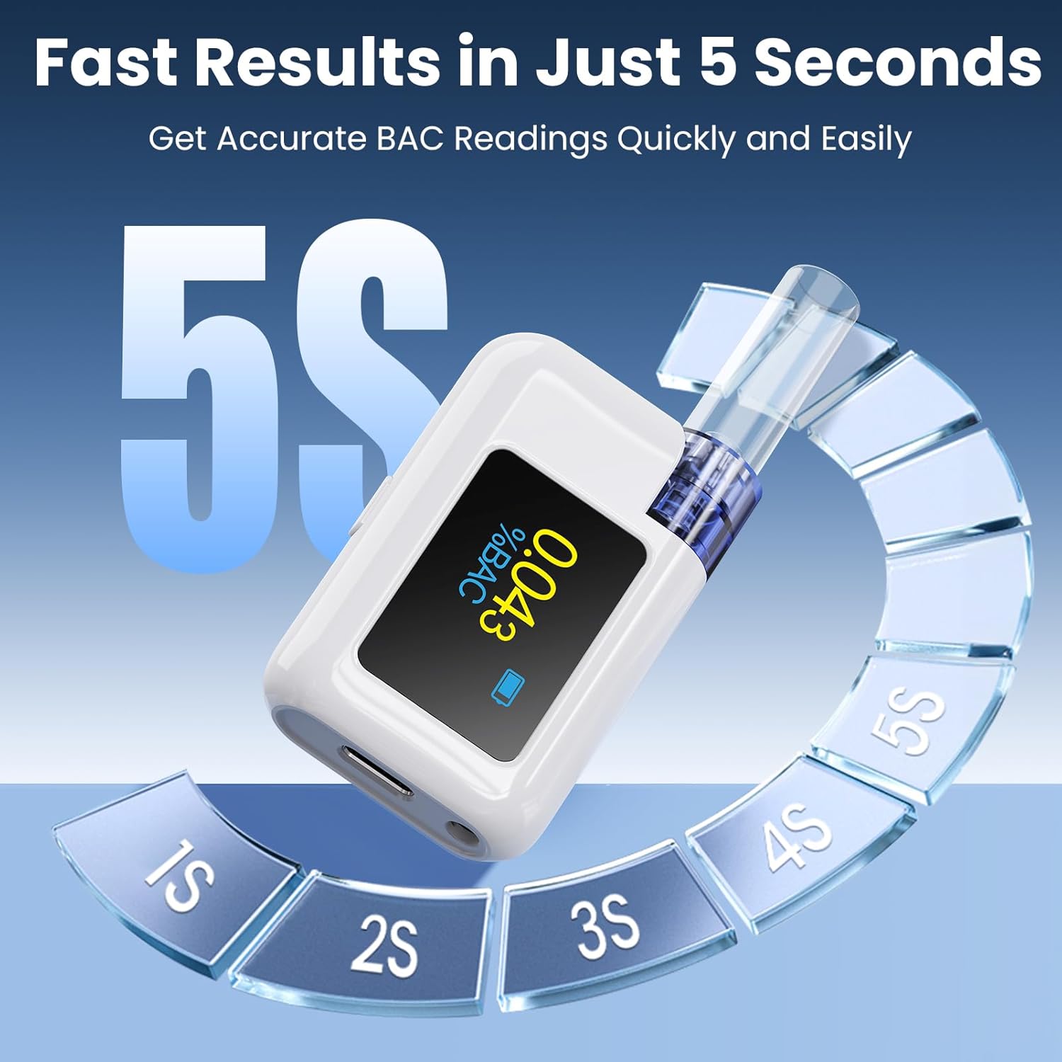 Digital Breathalyzer-High Accuracy Breathalyzers for Alcohol with Tri-Color BAC Range Alarm,Type-C Rechargeable Portable Alcohol Breathalyzer Tester for Personal Home & Party Use|8 Mouthpieces