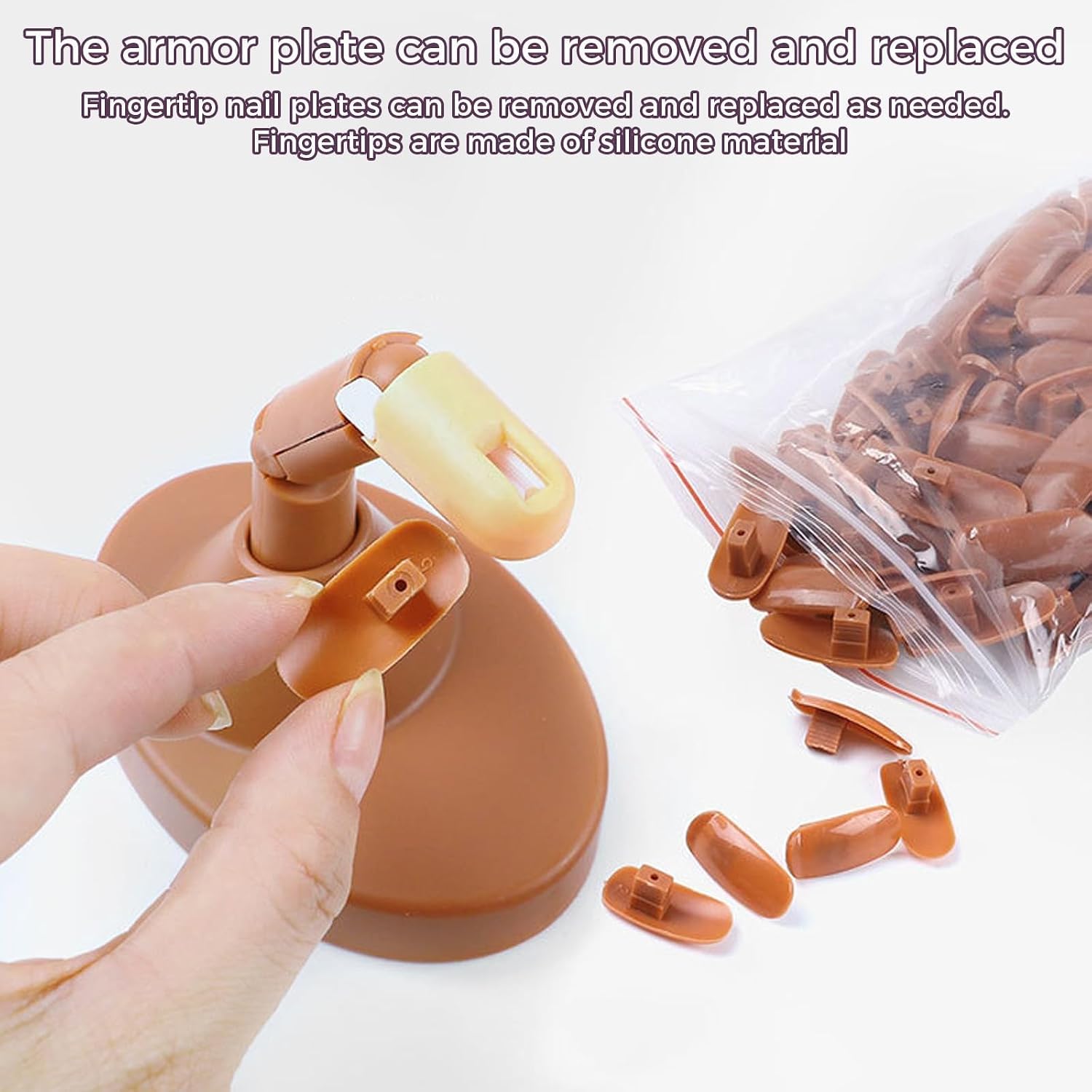 300 Pcs Fake Nail Tips – Plastic False Nails for Mannequin Hand Training, Flexible Practice Nails, Nail Display & Manicure Supplies (Brown, Medium Length)