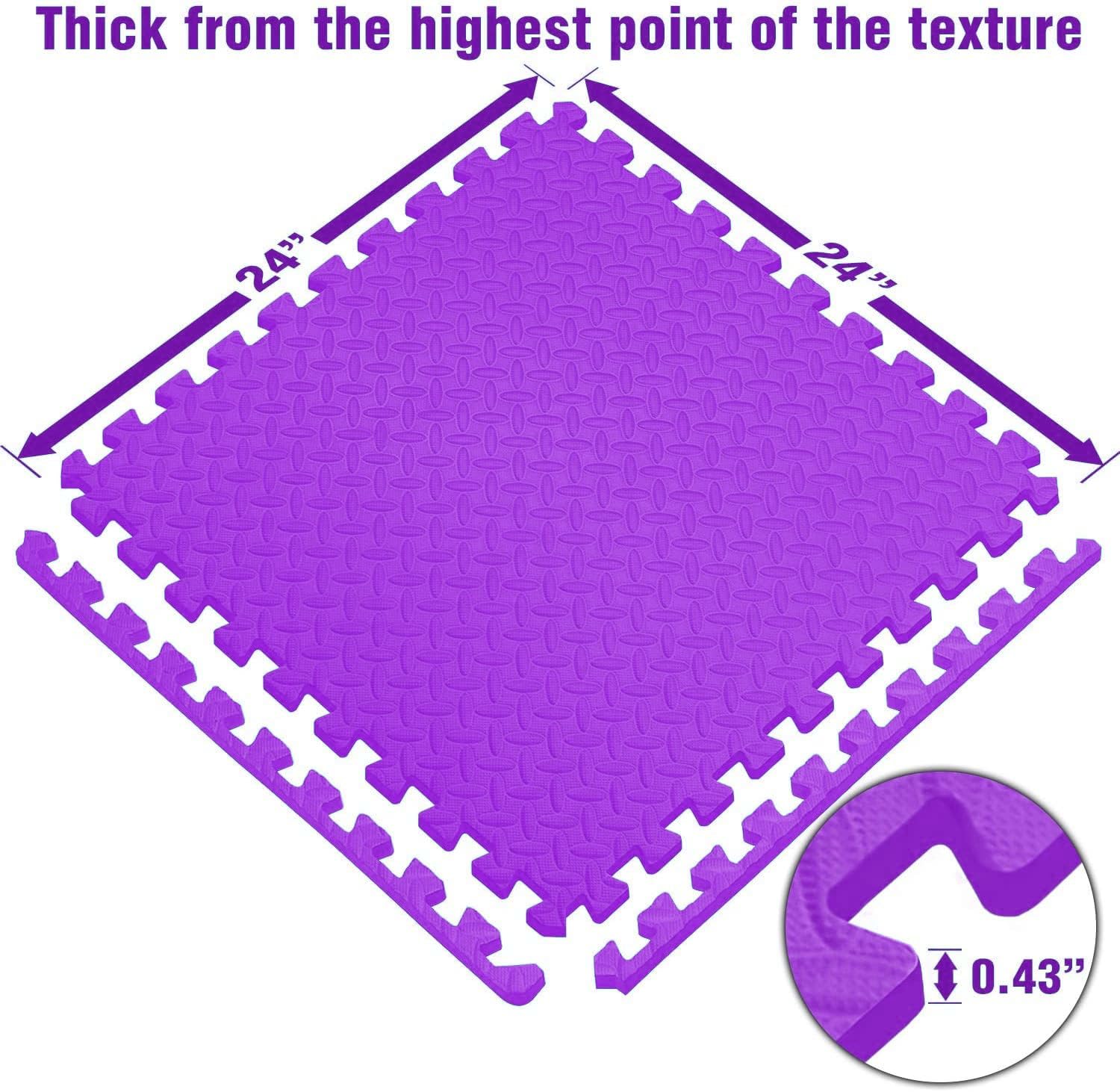 GSQUARE Fitness Puzzle Mat, Gym Floor Mat, Exercise Mat, EVA Foam Interlocking Tiles, Protective Flooring for Gym Equipment and Workouts, 12mm Extra Thick (Purple, 4pcs - 16 Square Feet) 2