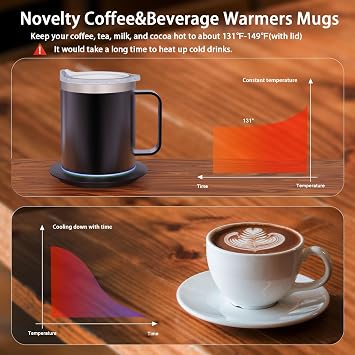 Smart Temperature Control Coffee Mug for Desk,Heated Cup with 10Hrs Auto Shut Off, USB Powered Mug Warmer Set (12oz-Black)