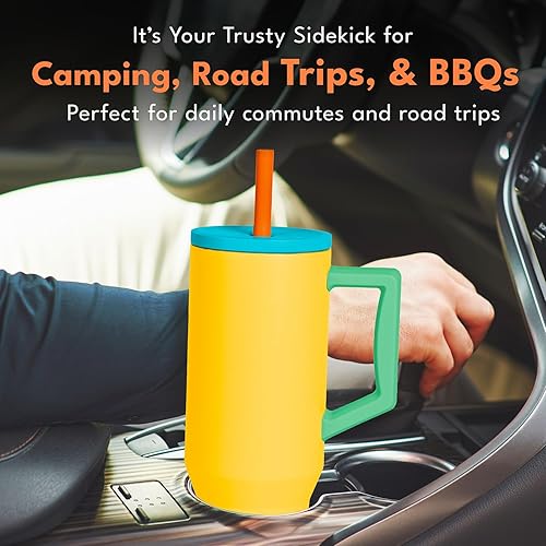 Miniatura 8 de Elemental Vaso de 40 onzas con asa y popote - A prueba de derrames, aislado de acero inoxidable para uso diario - Taza de café de viaje con 2